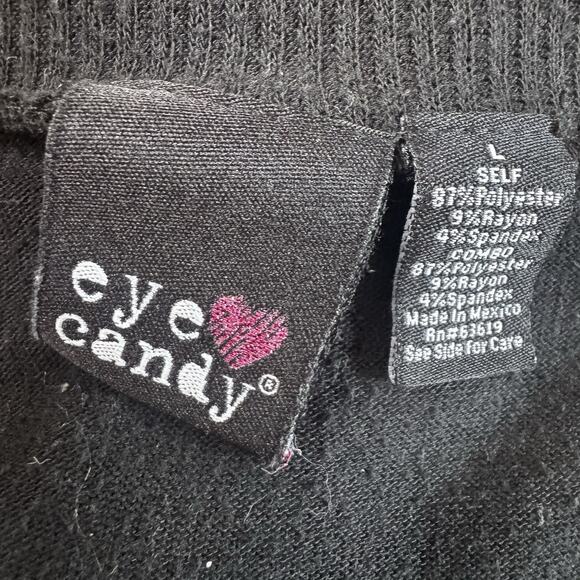 Vintage Y2K Black Cardigan Belt Loops New Wave Emo Scene Goth Indie Glam Witch L - Picture 6 of 6